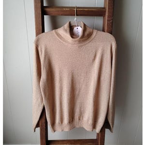 VINTAGE 90s Gold Shimmer Turtleneck Metallic Lurex Jeanne Pierre Medium Holiday Glam