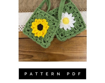 Crochet PDF Pattern, Granny Square Purse, Sunflower purse, Daisy purse, shoulder bag, day bag, little girl purse, little girl birthday gift