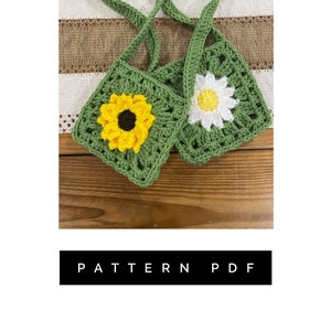 Patron PDF au crochet, sac à main carré grand-mère, sac à main tournesol, sac à main marguerite, sac à bandoulière, sac de jour, sac à main petite fille, cadeau d'anniversaire petite fille