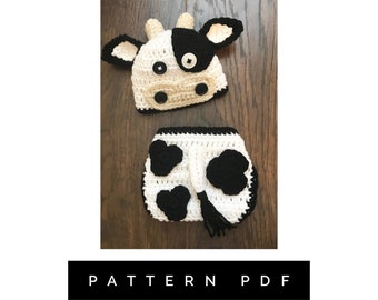 Crochet PATTERN, Holstein Cow Outfit, baby outfit, baby cow newborn pictures, photo shoot, farm photo props, cow costume for baby