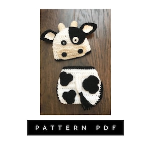 Crochet PATTERN, Holstein Cow Outfit, baby outfit, baby cow newborn pictures, photo shoot, farm photo props, cow costume for baby