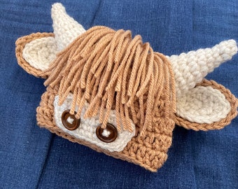 Highland Cow Outfit, crochet brown cow, baby outfit, baby cow newborn pictures, farm photo shoot, farm photo props, cow costume for baby