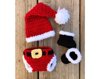 Santa outfit, Santa Claus, baby, Santa hat, Santa, Christmas, Christmas outfit, Christmas boots, newborn pictures, crochet Santa outfit