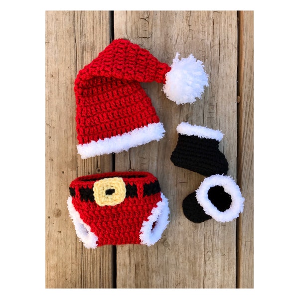 Santa outfit, Santa Claus, baby, Santa hat, Santa, Christmas, Christmas outfit, Christmas boots, newborn pictures, crochet Santa outfit