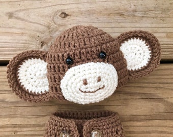 Monkey Outfit, Newborn Monkey Outfit, Monkey Costume, baby shower gift, newborn photo shoot, jungle theme, baby monkey hat, hat for baby