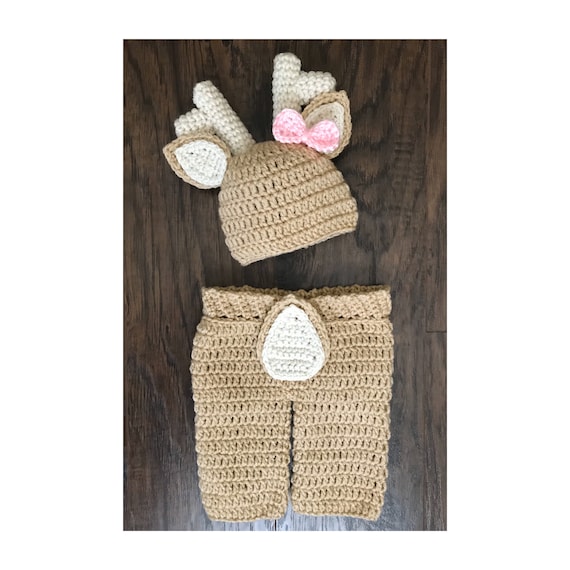 Crochet Deer Outfit: Newborn Photo Prop or Baby Shower Gift, Antler Hat