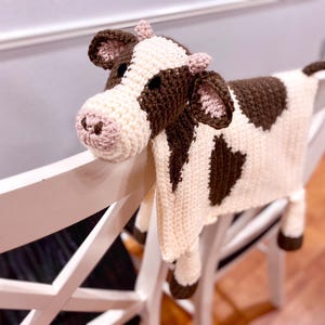 Cow Blanket, crochet brown cow, baby blanket, baby cow crib blanket, farm nursery decor, cow blanket for baby, baby shower gift, dairy cow