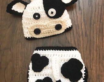 Crocheted Holstein Cow Outfit: Newborn Photo Prop or Baby Shower Gift