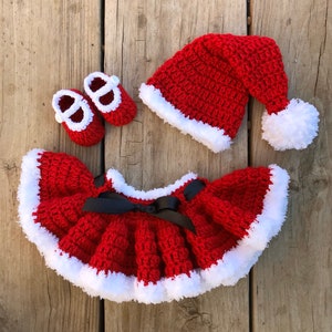 Santa outfit, Mrs Claus outfit, baby, Santa hat, Ms Claus, Christmas, Christmas outfit, Christmas skirt, Christmas shoes, newborn pictures image 2