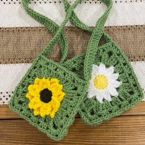 Monedero Grandma Square, bolso de girasol, bolso Daisy, bolso de hombro, bolso de día, bolso de niña, vestirse, regalo de cumpleaños de niña