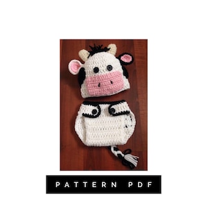 Crochet PATTERN, Cow outfit, Holstein cow, newborn pictures, cow crochet pattern, handmade gifts, printable pattern, baby, farm animals