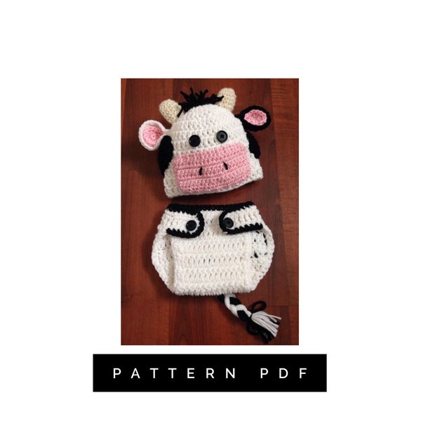 Crochet PATTERN, Cow outfit, Holstein cow, newborn pictures, cow crochet pattern, handmade gifts, printable pattern, baby, farm animals