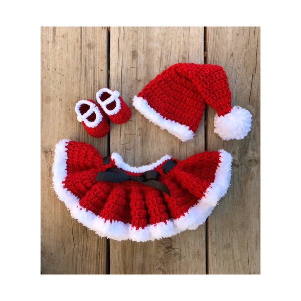 Santa outfit, Mrs Claus outfit, baby, Santa hat, Ms Claus, Christmas, Christmas outfit, Christmas skirt, Christmas shoes, newborn pictures