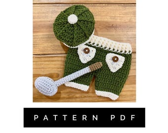 Crochet PATTERN, Golf Outfit, Baby Golfer Outfit, Golf Driver Cap and Shorts, plaid shorts, crochet gift, baby shower gift, newborn pictures