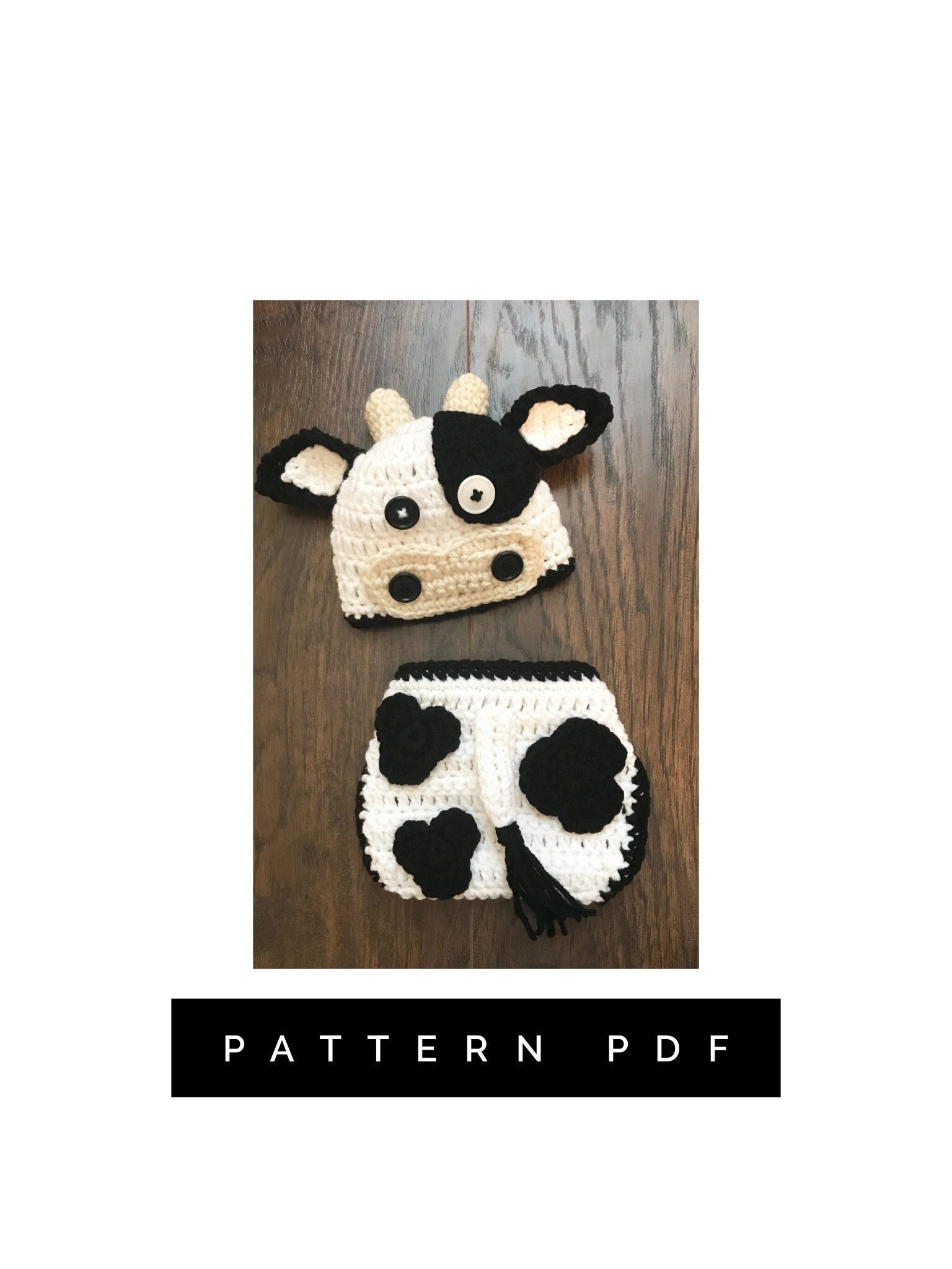 Crochet PATTERN, Holstein Cow Outfit, baby outfit, baby cow newborn pictures, photo shoot, farm photo props, cow costume for baby