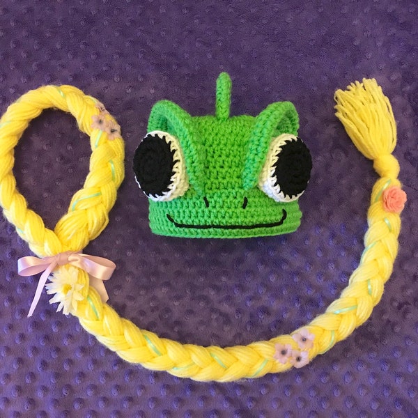 Pascal Inspired Crochet Lizard Hat: Tangled Costume Set with Princess Headband