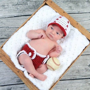 Crochet Newborn Baseball Outfit: Baby Photo Prop or Baby Shower Gift