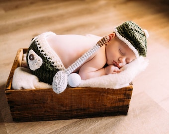 Golfer Outfit, Newborn golf outfit, golf hat, newborn pictures, golfer photo shoot, crochet outfit, hat and putter, golf cap, golf bag