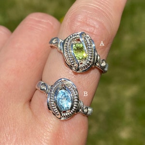 Peridot Ring for Women Sky Blue Topaz Ring for Women size 8, 7 Sterling Silver Wire Wrapped Ring for Gift August November Birthstone Ring