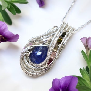 Tanzanite Necklace for Women Sterling Silver Wire Wrapped Pendant Necklace for Men Tanzanite Pendant Necklace for Her December Birthstone