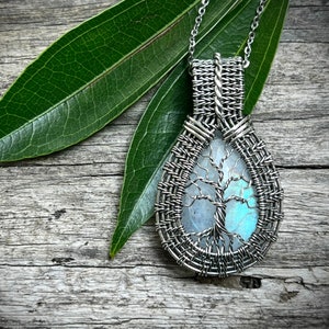 TREE OF LIFE Necklace Moonstone Sterling Silver Wire Wrapped Pendant Necklace for Women Tree of Life Necklace Men Tree Necklace for Women