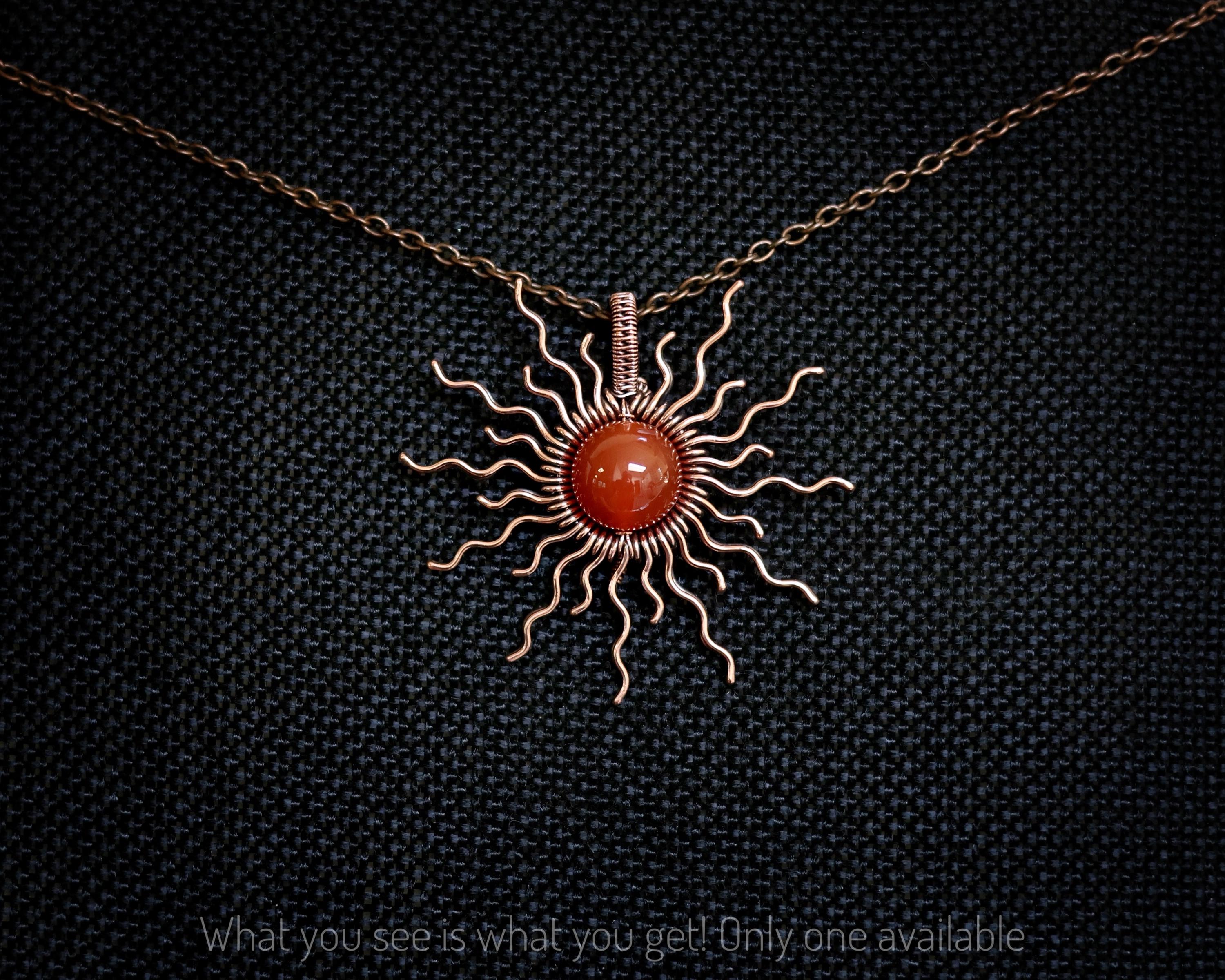 SUN Necklace Carnelian Copper Wire Wrapped Sun Pendant Sunshine Necklace Carnelian Pendant Handmade Sun Jewelry Nickel Free Necklace