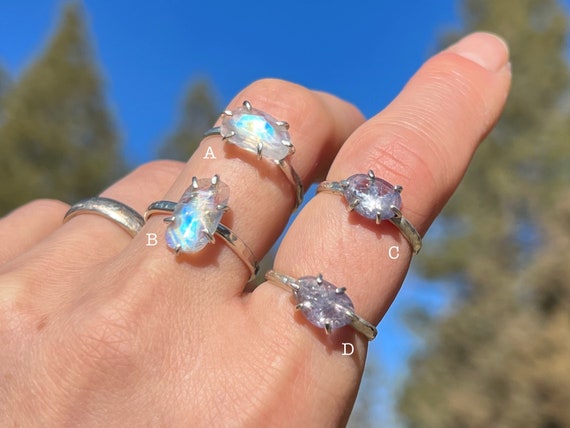 Moonstone Ring for Women Tanzanite Ring for Women size 7, 7.5, 8, 8.5 Sterling Silver Rainbow Moonstone Ring June December Birthstone Ring