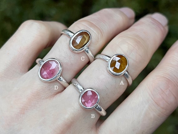Tourmaline Ring for Women size 6, 7, 8 Tourmaline Ring Sterling Silver for Gift Pink Tourmaline Green Tourmaline Ring October Birthstone