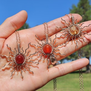 SUN Carnelian Citrine 14k Gold Filled Wire Wrapped Pendant Sunshine Wire Wrap Crystal Jewelry for Women Sun Gold Necklace for Wedding Gift