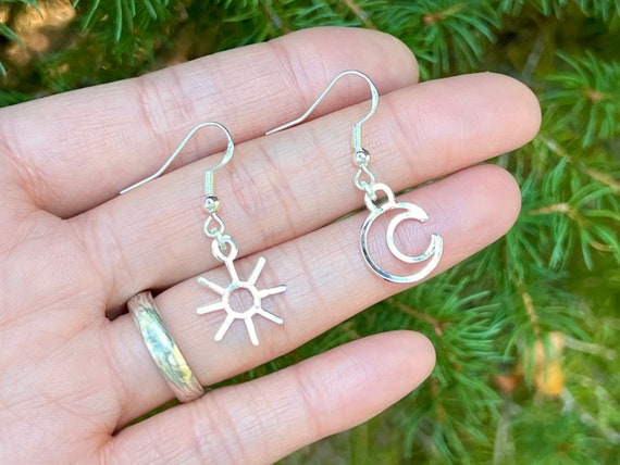 Sun and moon dangle earrings deals