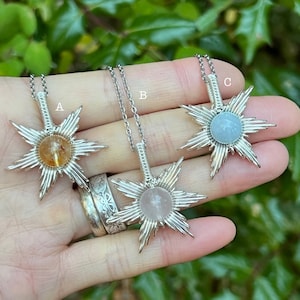 STAR Necklace for Women Citrine Rose Quartz Aquamarine Sterling Silver Wire Wrap Pendant Silver Star Necklace for Gift July 4th Star for Men