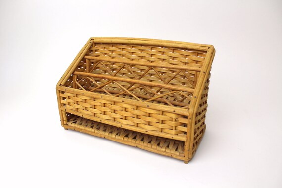 Vintage Rattan Desk Organizer Straw Letter Organizer Office Etsy