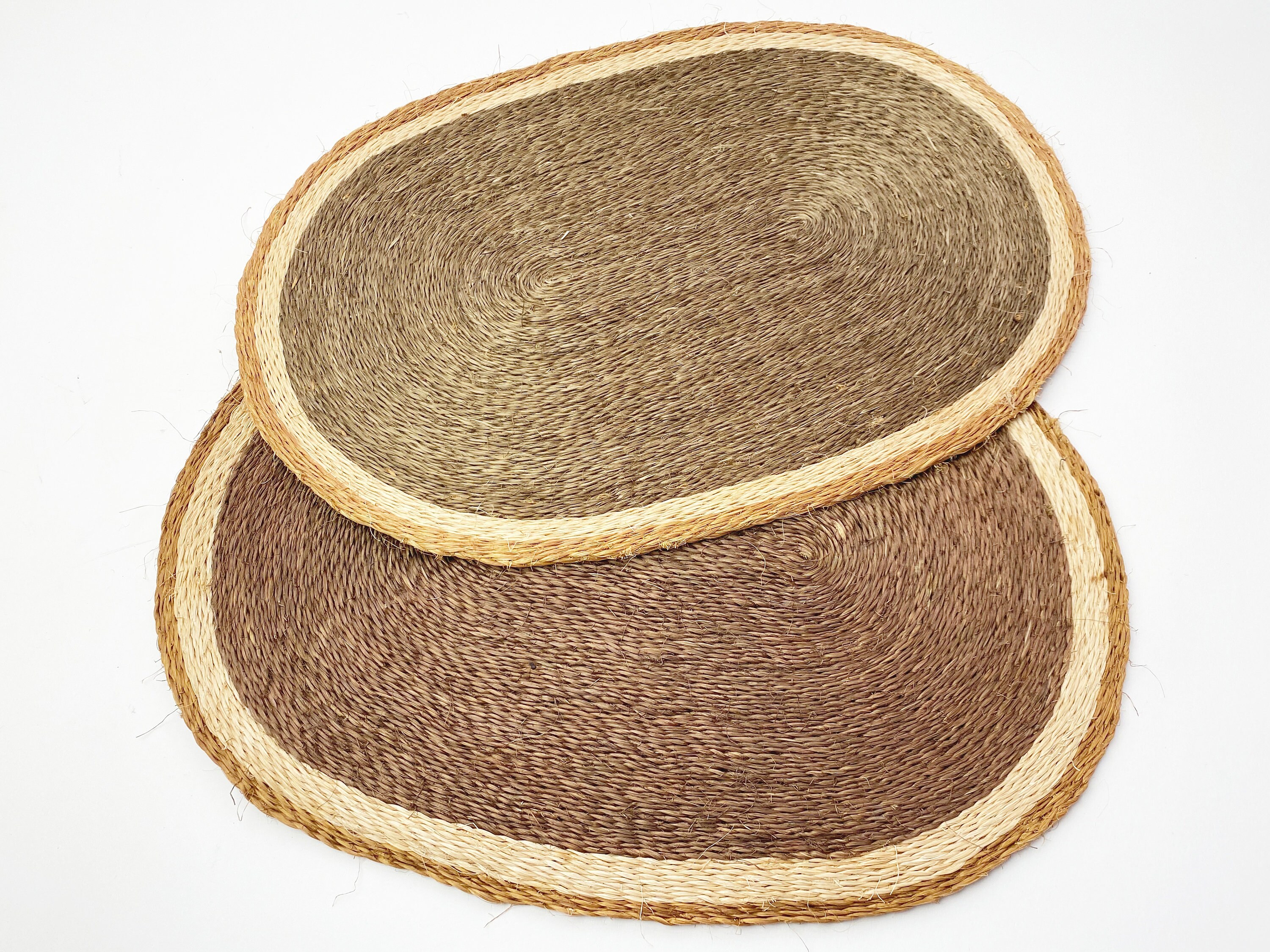 Vintage Pair of Woven Jute Placemats Oval Trivets Woven Fiber Brown