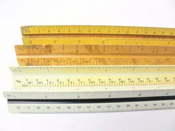 Vintage Triangle Drafting Ruler Engineering Scales Wooden