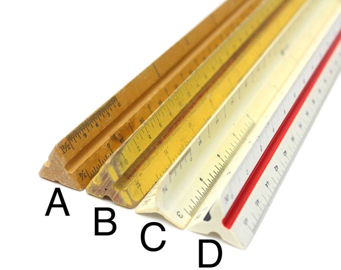 Vintage Triangle Drafting Ruler - Engineering Scales Wooden & Plastic ...