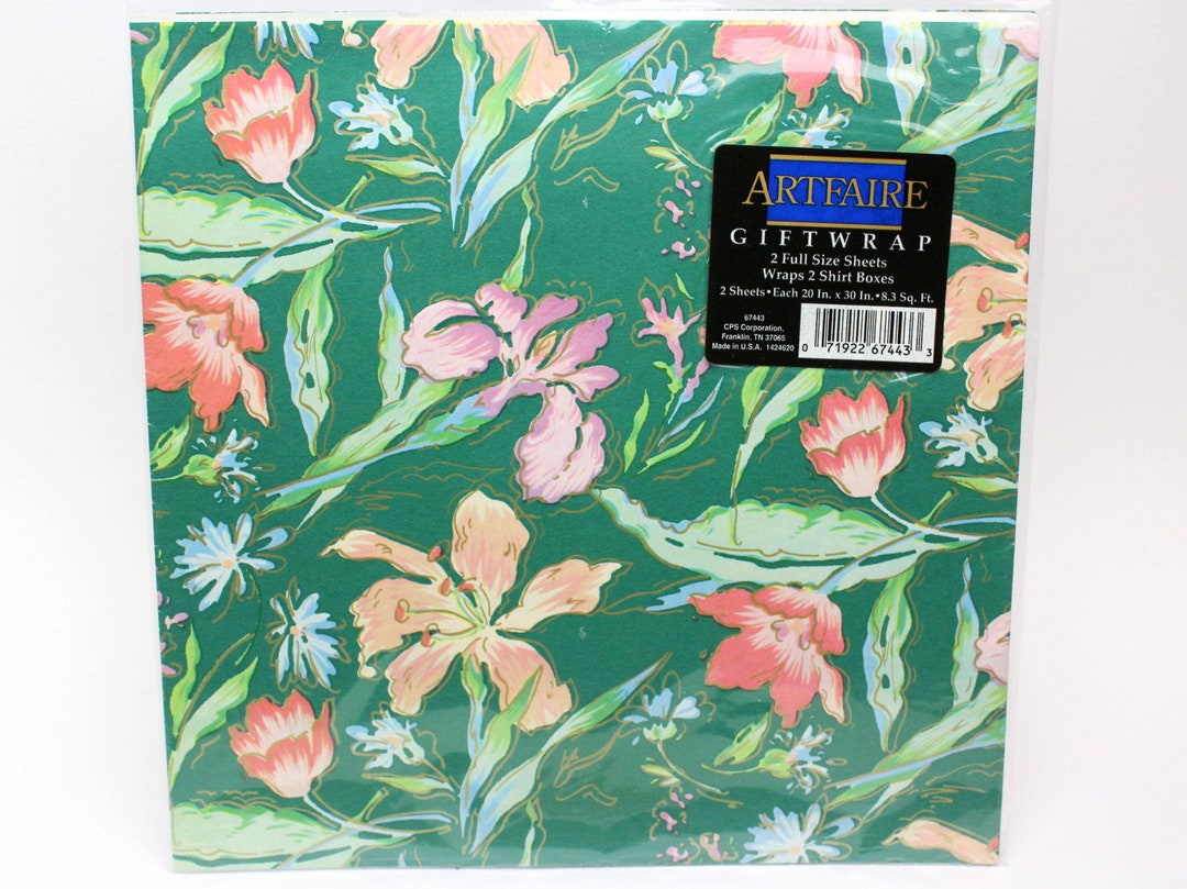 Vintage Green Floral Gift Wrap Artfaire All Occasion 2 Etsy