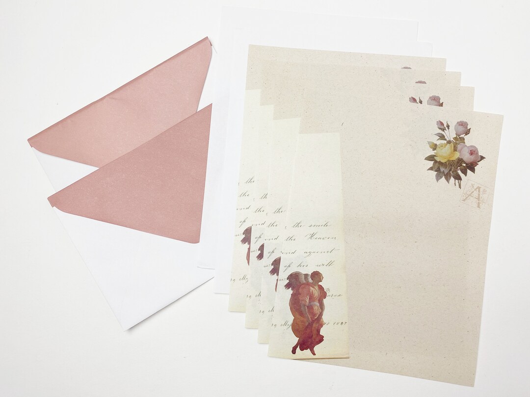 Vintage Mini Stationery Letter Set - Pink Roses & Angel - Victorian ...