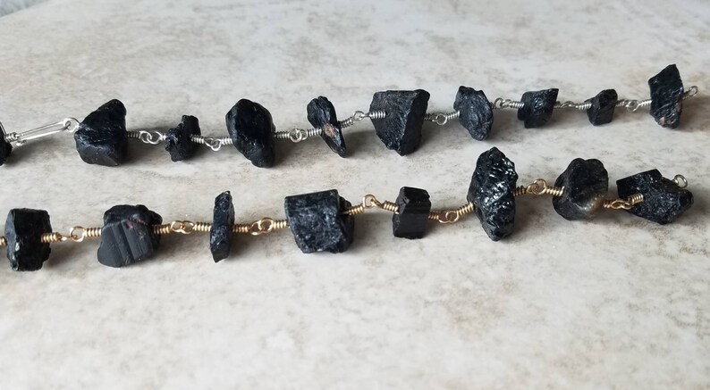 Yellow Gold Limited Edition Silver Raw Natural Black Tourmaline Nugget Link Bracelet Meteorite Collection