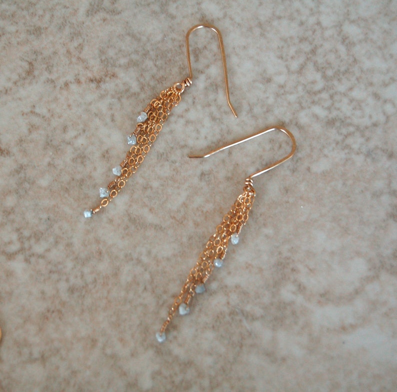 Limited Edition Shooting Star Chain Dangle Earrings Gold Silver Cosmos inspired Artisan Jewelry by The Astral Forge White Diamonds