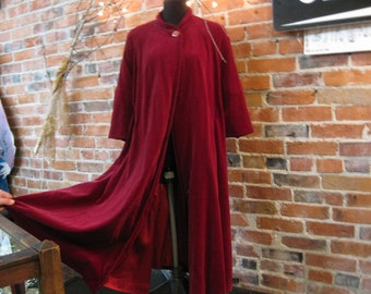 1950s Red Velvet Swing Coat: Vintage Velveteen Trench, Size L