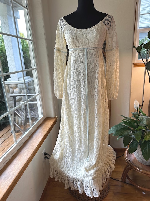 Vintage 60s Chantilly Lace Maxi Dress: Edwardian Style Wedding Gown - Etsy