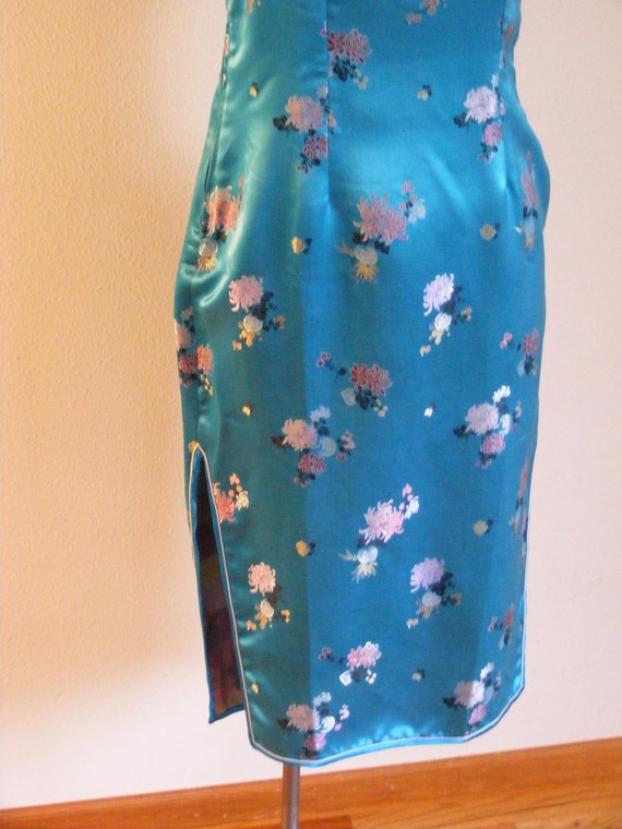 Vintage 1960s 60s Dress / Cheongsam Dress / Blue … - image 3