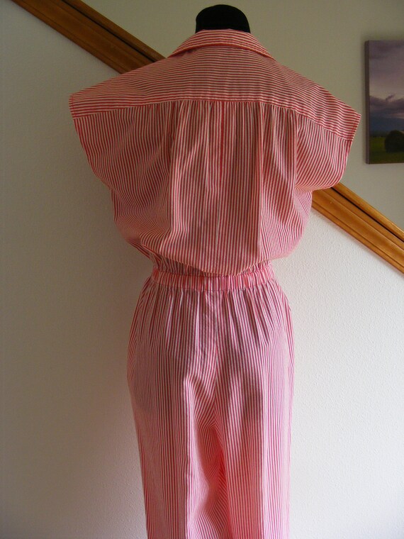 Vintage 1970's Red & White Striped Jumpsuit / Cot… - image 3