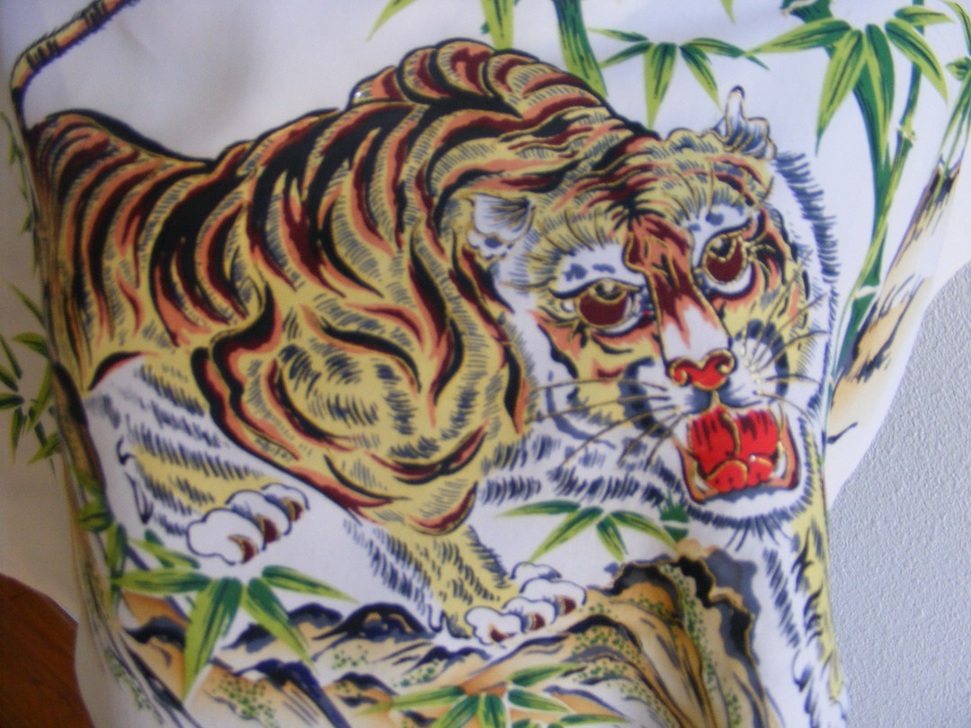 Vintage 1950s Hand Painted Scarf // Tiger Motif // Made in Japan ...