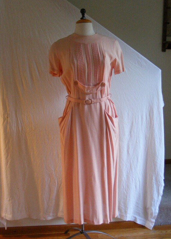 Vintage 1940s 40s Dress / Pink Rayon Linen Short S