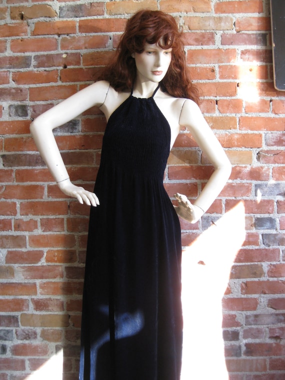 Vintage 1940's 40s Blue Rayon Silk Velvet Halter T