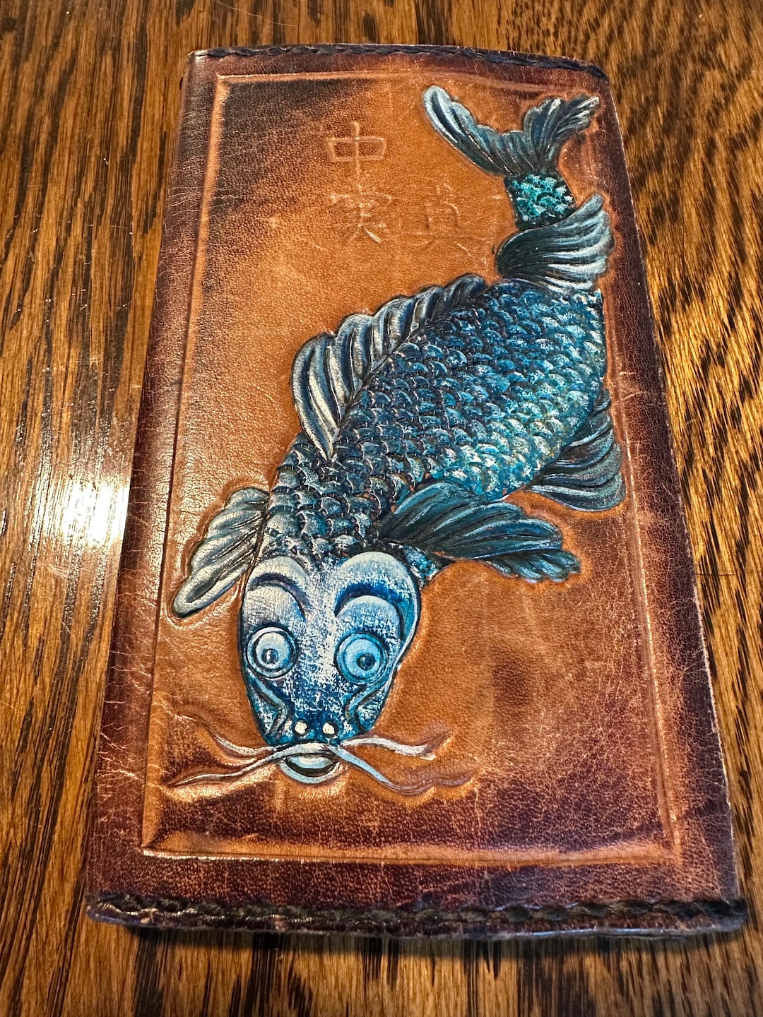 Vintage Hand Tooled Leather Wallet, Painted Koi Fish, 1970s Billfold - Etsy