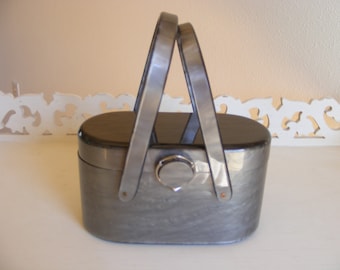 Vintage 1950s Wilardy Gray Pearlized Lucite Box Purse