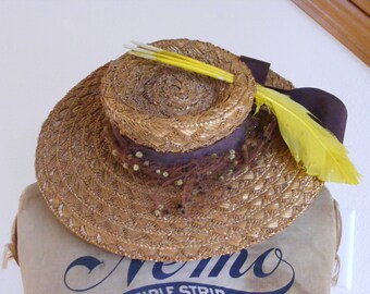 Vintage 1930s 30s Straw Boater Hat /by 