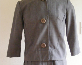 Vintage 1960s Gray Wool Skirt Suit: Irene Gregory Tailored Set, Size M